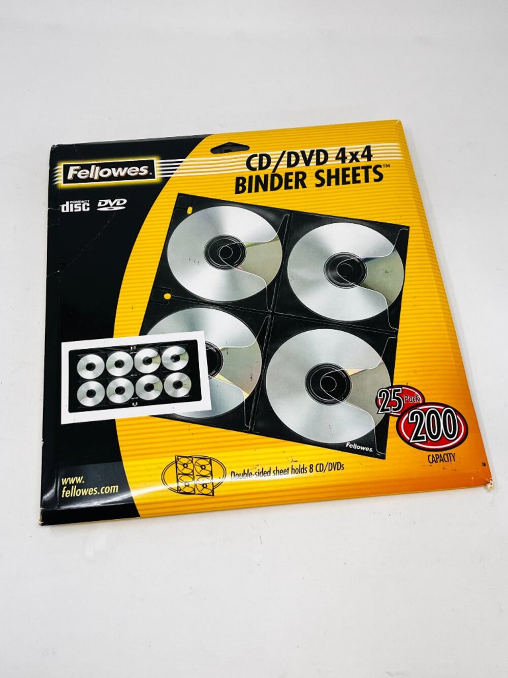 NOS Fellowes CD/DVD 4x4 Binder Double-Sided Sheets 25-Pack Holds 200-Discs